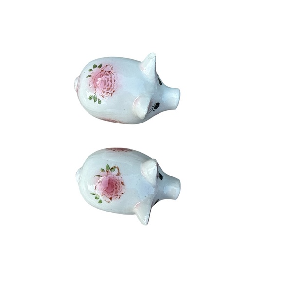 Vintage Salt & Pepper Shaker Pair Ceramic Floral Japan Unique Pink Rose Pigs - Picture 7 of 10